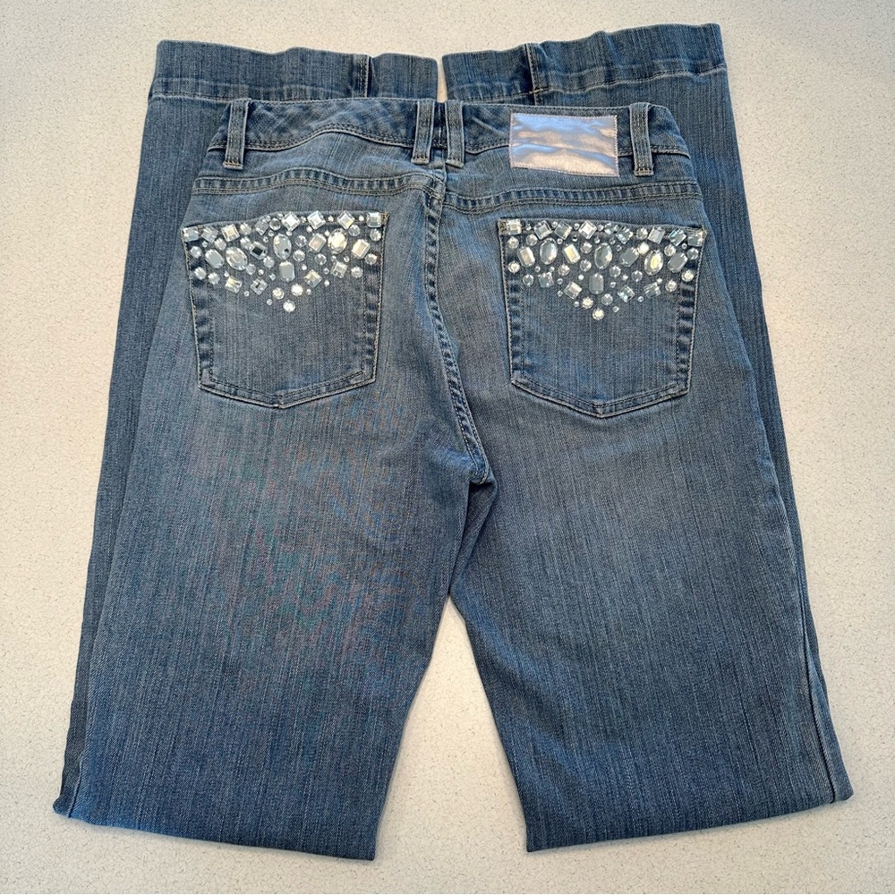 White House Black Market Blanc Bootcut Jeans Bling Pocket Light Blue Size 2